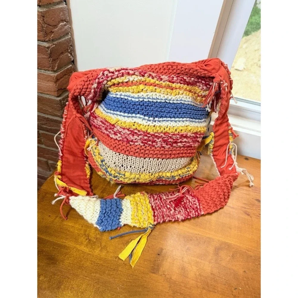 NEW FREE PEOPLE MULTICOLOR CROCHET NORTHBOUND HOBO CROSSBODY BAG BOHO FRINGE